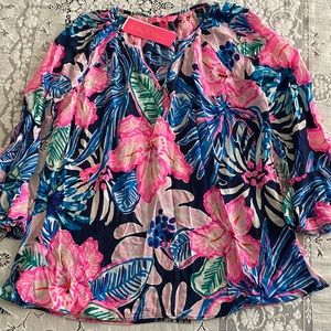 Lilly Pulitzer Tunic Blouse- Size M-NEW W TAGS-multicolor blue